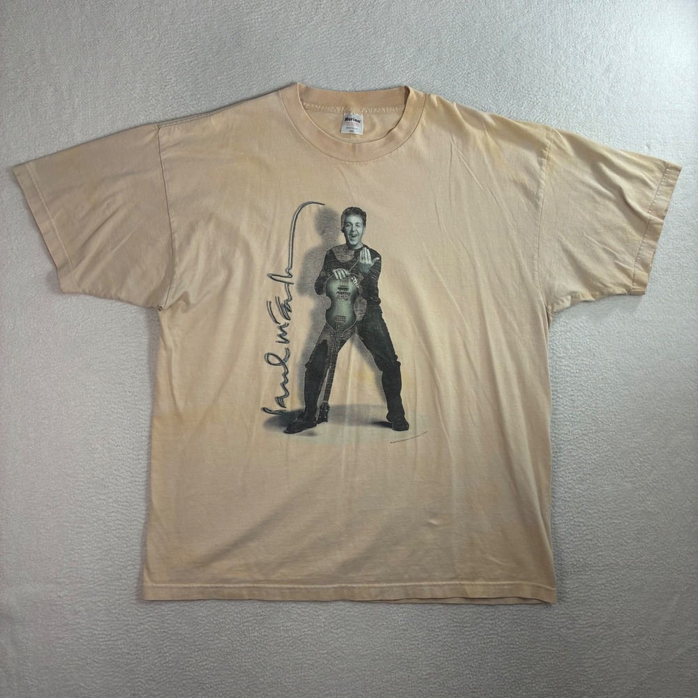 Y2K Paul McCartney Driving USA Tour T Shirt Men 2XL Tan 2002 Concert USA Vintage